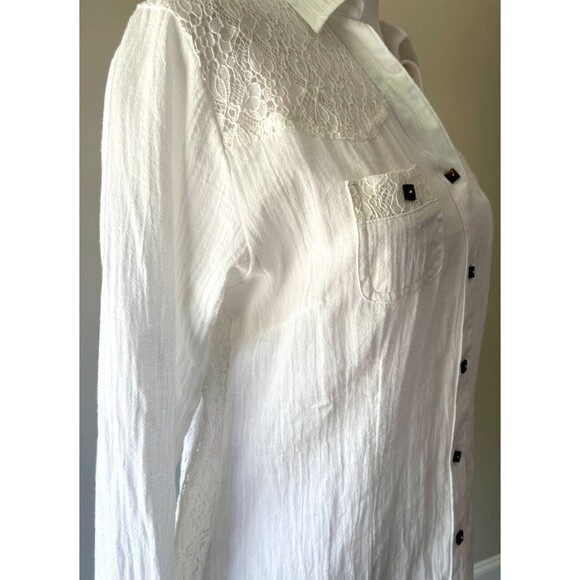 Blanc du Nil Shirt US 6 Gauzy Egyptian Cotton Lace Back Boho Airy Travel Summer - Picture 7 of 14